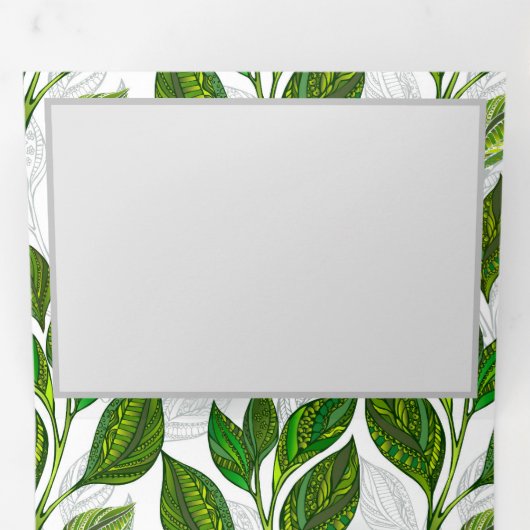 Naadloos patroon met groene theelbladeren drieluik programma (Binnenzijde eerst)