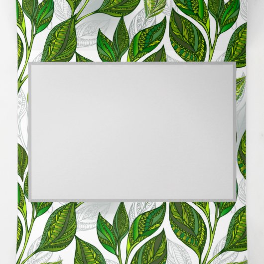 Naadloos patroon met groene theelbladeren drieluik wenskaart (Binnenkant midden)