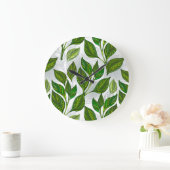 Naadloos patroon met groene theelbladeren grote klok (Huis)