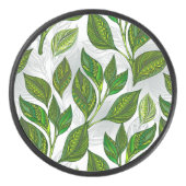 Naadloos patroon met groene theelbladeren hockey puck (Voorkant)