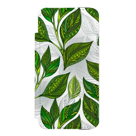 Naadloos patroon met groene theelbladeren incipio iPhone portemonnee hoesje (Voorkant Agenda)