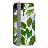 Naadloos patroon met groene theelbladeren incipio iPhone portemonnee hoesje (Agenda Achterkant)
