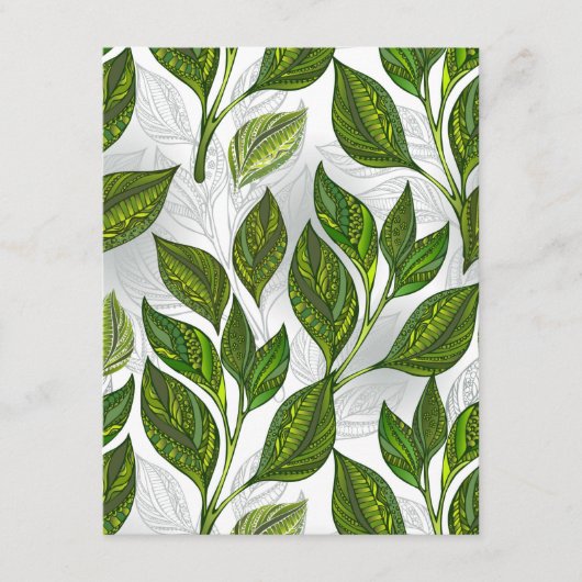 Naadloos patroon met groene theelbladeren informatiekaartje (Voorkant)