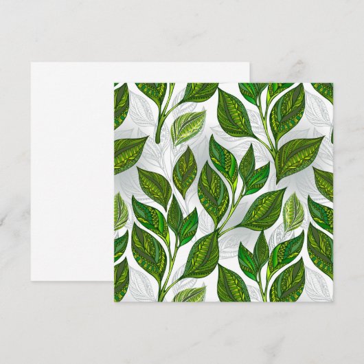 Naadloos patroon met groene theelbladeren kaart (Voorkant / Achterkant)