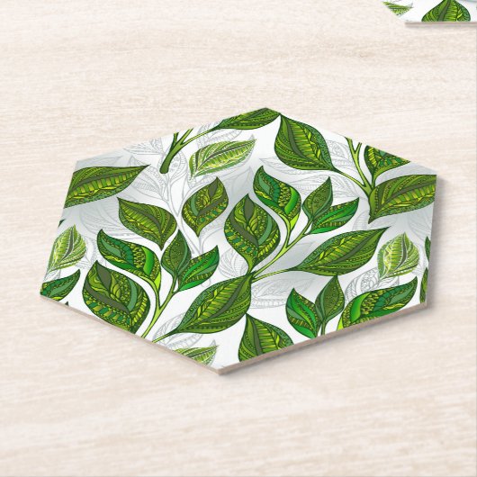 Naadloos patroon met groene theelbladeren kartonnen onderzetters (Schuin)