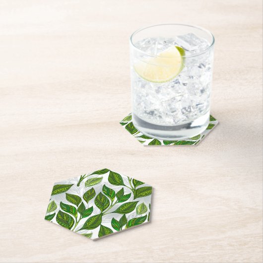 Naadloos patroon met groene theelbladeren kartonnen onderzetters (Insitu)