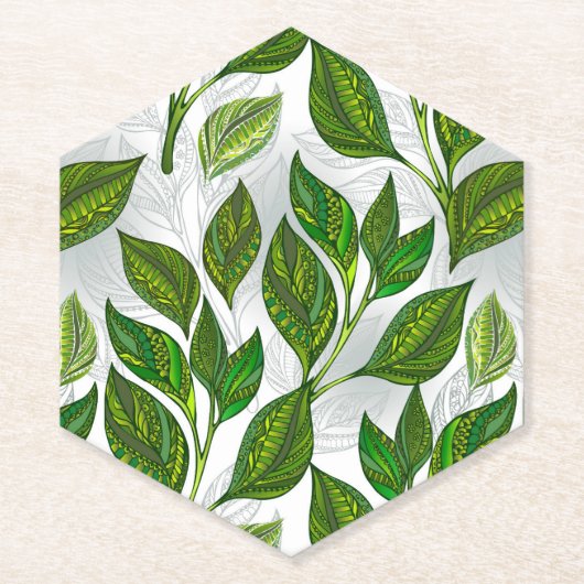 Naadloos patroon met groene theelbladeren kartonnen onderzetters (Voorkant)