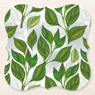 Naadloos patroon met groene theelbladeren kartonnen onderzetters