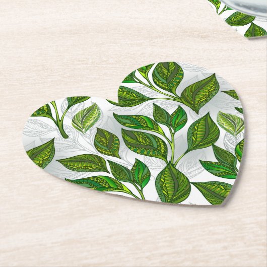 Naadloos patroon met groene theelbladeren kartonnen onderzetters (Gekanteld)