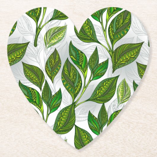 Naadloos patroon met groene theelbladeren kartonnen onderzetters (Voorkant)