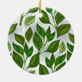 Naadloos patroon met groene theelbladeren keramisch ornament (Achterkant)