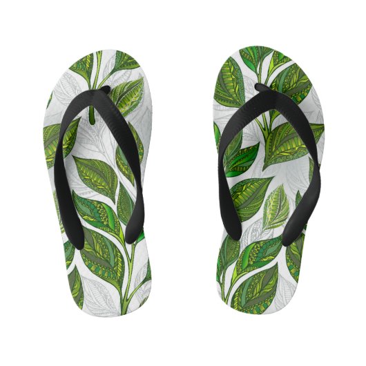 Naadloos patroon met groene theelbladeren kinder teenslippers (Voetbed)