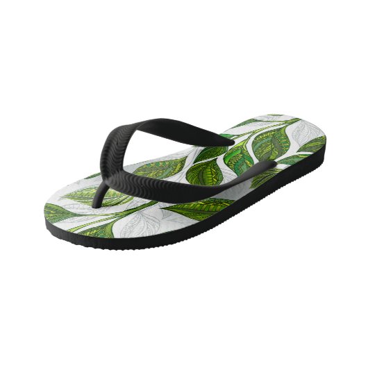 Naadloos patroon met groene theelbladeren kinder teenslippers (Schuin)