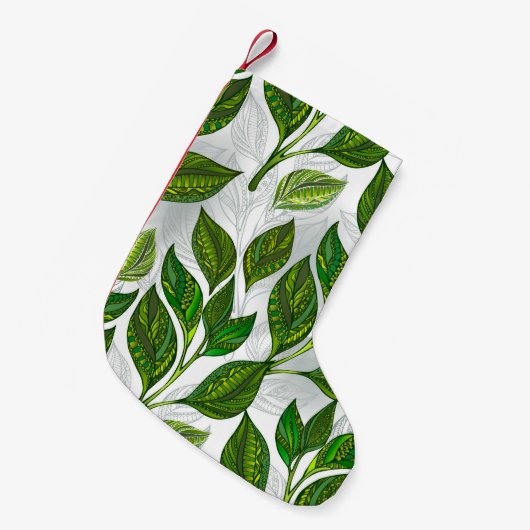 Naadloos patroon met groene theelbladeren kleine kerstsok (Voorkant (Hangend))