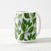 Naadloos patroon met groene theelbladeren koffiemok (Voorkant rechts)