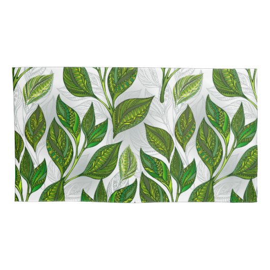 Naadloos patroon met groene theelbladeren kussensloop (Achterkant-Rechts)