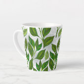 Naadloos patroon met groene theelbladeren latte mok (Linkerhoek)