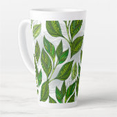Naadloos patroon met groene theelbladeren latte mok (Linkerhoek)