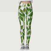 Naadloos patroon met groene theelbladeren leggings (Voorkant)