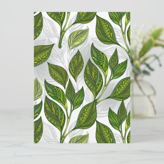 Naadloos patroon met groene theelbladeren menu (Staand voorkant)
