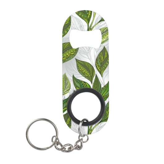 Naadloos patroon met groene theelbladeren mini flessenopener (Voorkant)