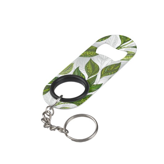 Naadloos patroon met groene theelbladeren mini flessenopener (Achterkant Gekanteld)