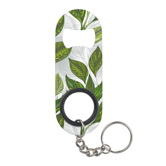 Naadloos patroon met groene theelbladeren mini flessenopener (Achterkant)
