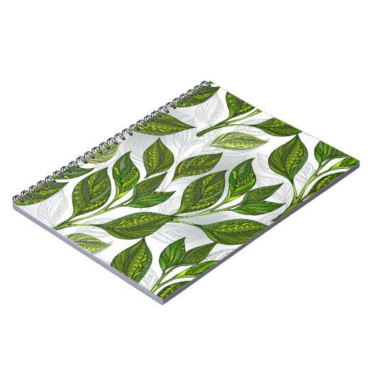 Naadloos patroon met groene theelbladeren notitieboek (Linkerzijde)