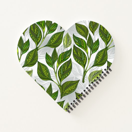 Naadloos patroon met groene theelbladeren notitieboek (Achterkant)