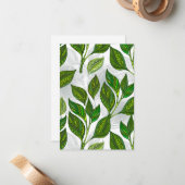 Naadloos patroon met groene theelbladeren notitiekaartje (Voorkant / Achterkant in situ)