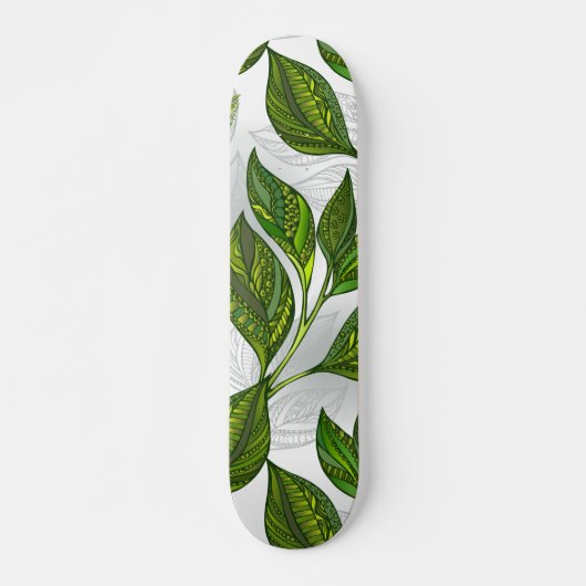 Naadloos patroon met groene theelbladeren persoonlijk skateboard (Voorkant)