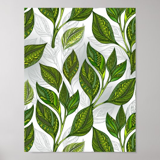 Naadloos patroon met groene theelbladeren poster (Voorkant)