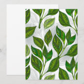 Naadloos patroon met groene theelbladeren save the date (Voorkant / Achterkant)