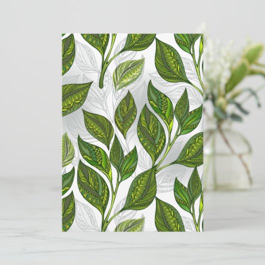 Naadloos patroon met groene theelbladeren save the date (Staand voorkant)