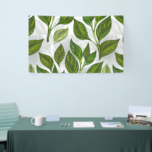 Naadloos patroon met groene theelbladeren spandoek (Beurs)