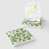 Naadloos patroon met groene theelbladeren stenen onderzetter (Zijkant)