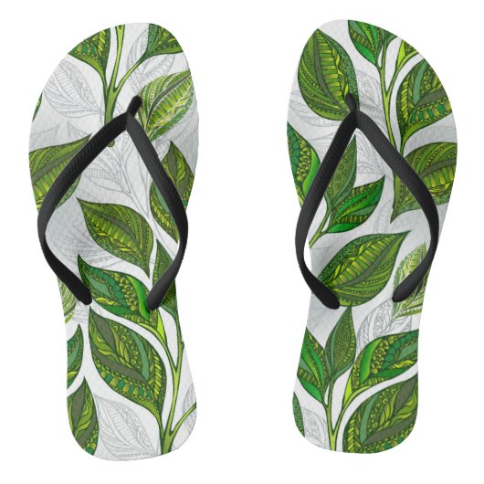 Naadloos patroon met groene theelbladeren teenslippers (Voetbed)