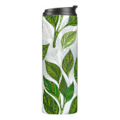 Naadloos patroon met groene theelbladeren thermosbeker (Gedraaid links)