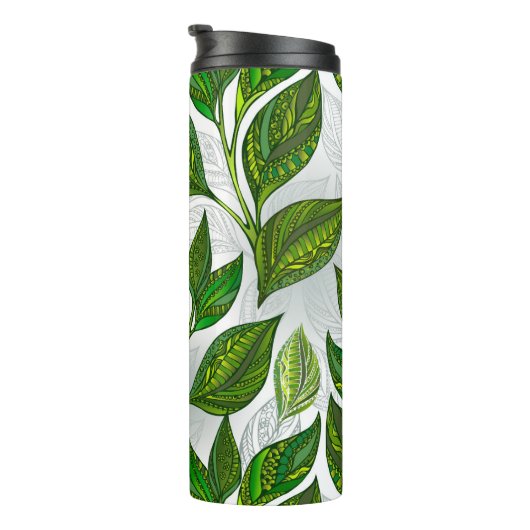 Naadloos patroon met groene theelbladeren thermosbeker (Geroteerd rechts)