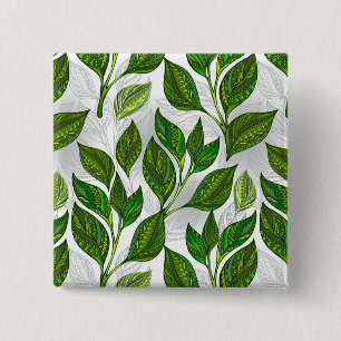 Naadloos patroon met groene theelbladeren vierkante button 5,1 cm