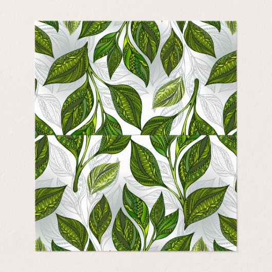 Naadloos patroon met groene theelbladeren visitekaartje (Buitenkant ongevouwen)