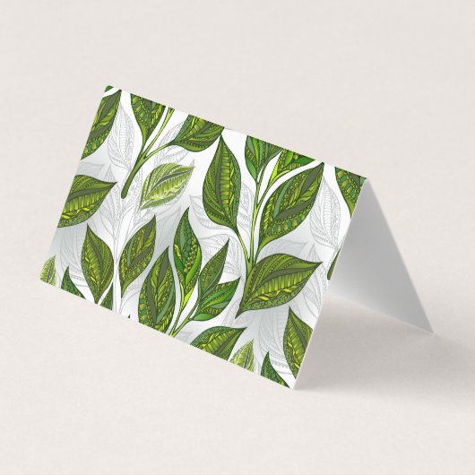 Naadloos patroon met groene theelbladeren visitekaartje (Achterkant)