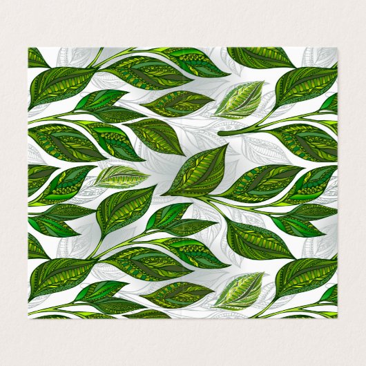 Naadloos patroon met groene theelbladeren visitekaartje (Buitenkant ongevouwen)