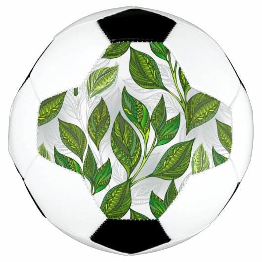 Naadloos patroon met groene theelbladeren voetbal (Voorkant)