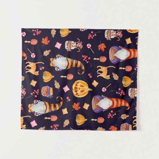 Naadloos patroon met Halloween-elementen. Wandkleed (Voorkant (horizontaal))