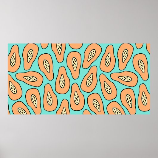 Naadloos patroon met handgetekende papaja's.  poster (Voorkant)