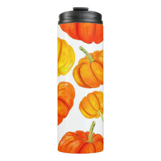 Naadloos patroon met handgetekende waterverf oranj thermosbeker