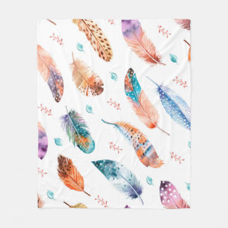 Naadloos patroon met handgetrokken veren op wit fleece deken