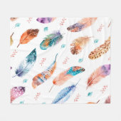 Naadloos patroon met handgetrokken veren op wit fleece deken (Voorkant (Horizontaal))