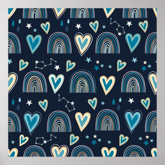 Naadloos patroon met hart, regenbogen en celesti poster (Voorkant)